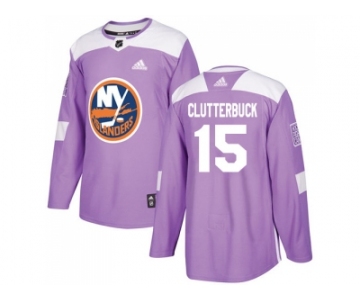 Men Adidas New York Islanders #15 Cal Clutterbuck Purple Authentic Fights Cancer Stitched NHL Jersey