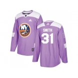 Men Adidas New York Islanders #31 Billy Smith Purple Authentic Fights Cancer Stitched NHL Jersey