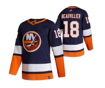 Men's New York Islanders #18 Anthony Beauvillier Navy Blue 2020-21 Reverse Retro Alternate Hockey Jersey