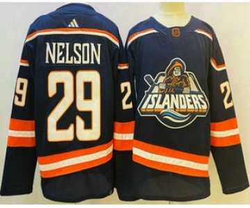 Men's New York Islanders #29 Brock Nelson Blue 2022 Reverse Retro Stitched Jersey