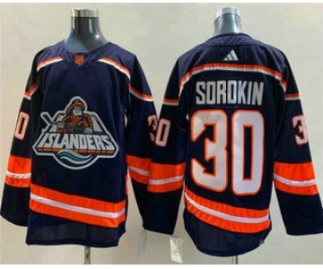 Men's New York Islanders #30 Ilya Sorokin Navy 2022 Reverse Retro Stitched Jersey