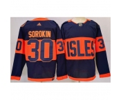 Men's New York Islanders #30 Ilya Sorokin Navy 2024 With Stadium Series Patch Stitched Jersey