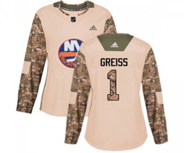 Women Adidas New York Islanders #1 Thomas Greiss Authentic Camo Veterans Day Practice NHL Jersey