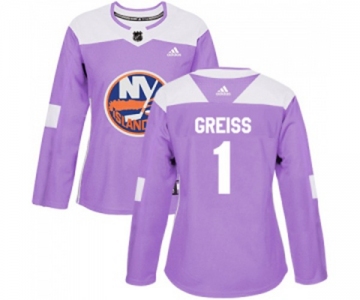 Women Adidas New York Islanders #1 Thomas Greiss Authentic Purple Fights Cancer Practice NHL Jersey