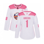 Women Adidas New York Islanders #1 Thomas Greiss Authentic White Pink Fashion NHL Jersey