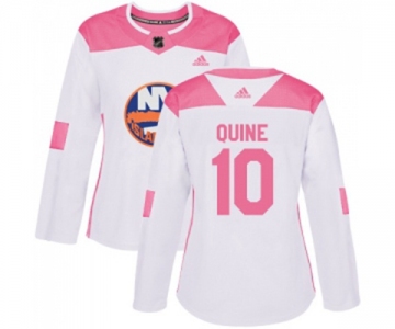 Women Adidas New York Islanders #10 Alan Quine Authentic White Pink Fashion NHL Jersey