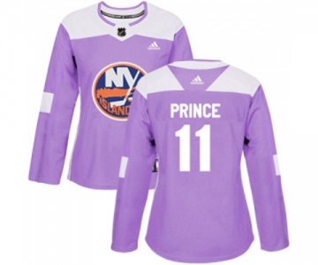 Women Adidas New York Islanders #11 Shane Prince Authentic Purple Fights Cancer Practice NHL Jersey