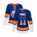 Women Adidas New York Islanders #11 Shane Prince Authentic Royal Blue USA Flag Fashion NHL Jersey