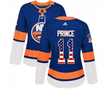 Women Adidas New York Islanders #11 Shane Prince Authentic Royal Blue USA Flag Fashion NHL Jersey