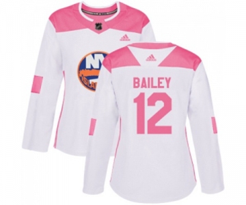 Women Adidas New York Islanders #12 Josh Bailey Authentic White Pink Fashion NHL Jersey