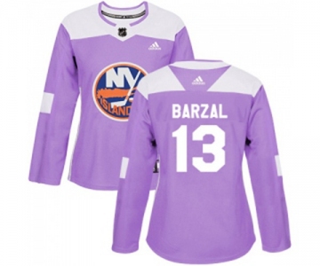 Women Adidas New York Islanders #13 Mathew Barzal Authentic Purple Fights Cancer Practice NHL Jersey