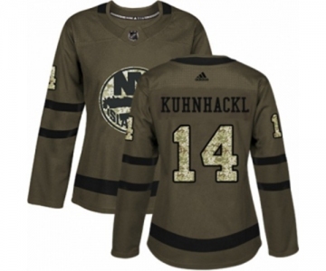 Women Adidas New York Islanders #14 Tom Kuhnhackl Authentic Green Salute to Service NHL Jersey