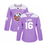 Women Adidas New York Islanders #16 Andrew Ladd Authentic Purple Fights Cancer Practice NHL Jersey