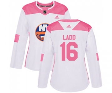 Women Adidas New York Islanders #16 Andrew Ladd Authentic White Pink Fashion NHL Jersey