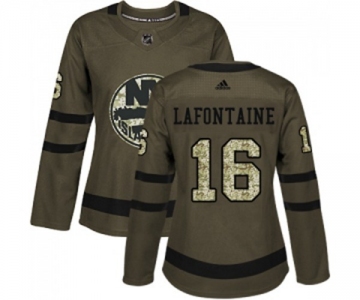 Women Adidas New York Islanders #16 Pat LaFontaine Authentic Green Salute to Service NHL Jersey