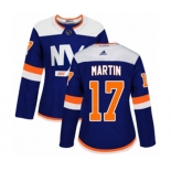 Women Adidas New York Islanders #17 Matt Martin Authentic Blue Alternate NHL Jersey