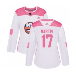 Women Adidas New York Islanders #17 Matt Martin Authentic White Pink Fashion NHL Jersey