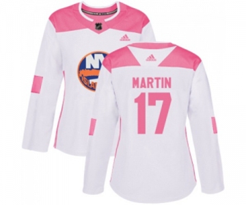 Women Adidas New York Islanders #17 Matt Martin Authentic White Pink Fashion NHL Jersey