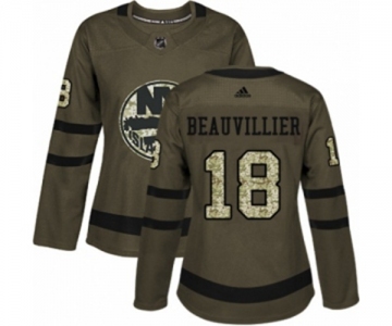 Women Adidas New York Islanders #18 Anthony Beauvillier Authentic Green Salute to Service NHL Jersey