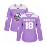 Women Adidas New York Islanders #18 Anthony Beauvillier Authentic Purple Fights Cancer Practice NHL Jersey