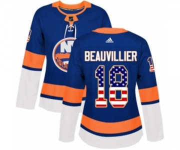 Women Adidas New York Islanders #18 Anthony Beauvillier Authentic Royal Blue USA Flag Fashion NHL Jersey