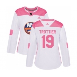 Women Adidas New York Islanders #19 Bryan Trottier Authentic White Pink Fashion NHL Jersey