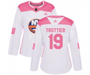 Women Adidas New York Islanders #19 Bryan Trottier Authentic White Pink Fashion NHL Jersey