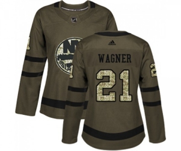 Women Adidas New York Islanders #21 Chris Wagner Authentic Green Salute to Service NHL Jersey