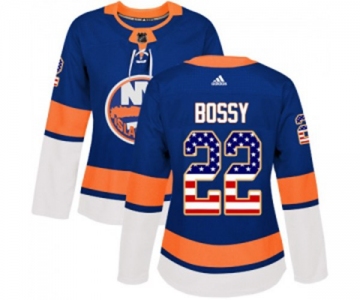 Women Adidas New York Islanders #22 Mike Bossy Authentic Royal Blue USA Flag Fashion NHL Jersey