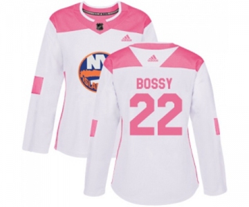 Women Adidas New York Islanders #22 Mike Bossy Authentic White Pink Fashion NHL Jersey