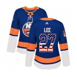 Women Adidas New York Islanders #27 Anders Lee Authentic Royal Blue USA Flag Fashion NHL Jersey