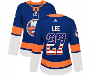 Women Adidas New York Islanders #27 Anders Lee Authentic Royal Blue USA Flag Fashion NHL Jersey