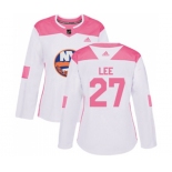 Women Adidas New York Islanders #27 Anders Lee Authentic White Pink Fashion NHL Jersey