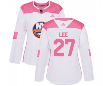 Women Adidas New York Islanders #27 Anders Lee Authentic White Pink Fashion NHL Jersey