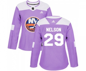 Women Adidas New York Islanders #29 Brock Nelson Authentic Purple Fights Cancer Practice NHL Jersey