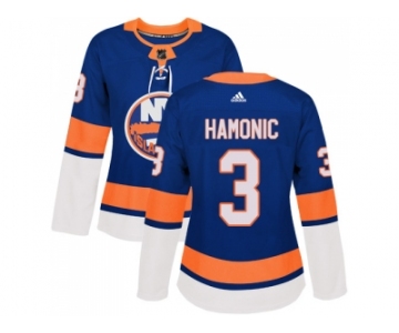 Women Adidas New York Islanders #3 Travis Hamonic Royal Blue Home Authentic Stitched NHL Jersey