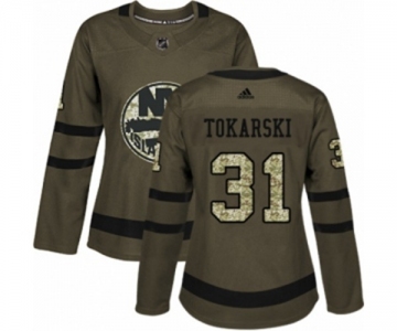 Women Adidas New York Islanders #31 Dustin Tokarski Authentic Green Salute to Service NHL Jersey