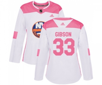 Women Adidas New York Islanders #33 Christopher Gibson Authentic White Pink Fashion NHL Jersey