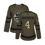 Women Adidas New York Islanders #4 Dennis Seidenberg Authentic Green Salute to Service NHL Jersey