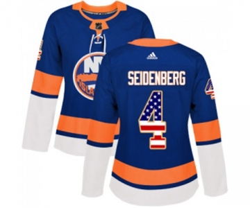 Women Adidas New York Islanders #4 Dennis Seidenberg Authentic Royal Blue USA Flag Fashion NHL Jersey