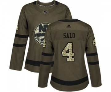 Women Adidas New York Islanders #4 Robin Salo Authentic Green Salute to Service NHL Jersey