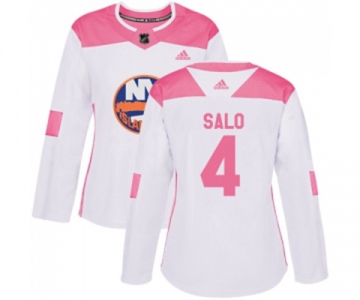 Women Adidas New York Islanders #4 Robin Salo Authentic White Pink Fashion NHL Jersey