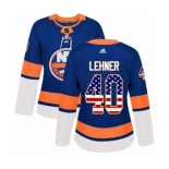 Women Adidas New York Islanders #40 Robin Lehner Authentic Royal Blue USA Flag Fashion NHL Jersey