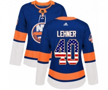 Women Adidas New York Islanders #40 Robin Lehner Authentic Royal Blue USA Flag Fashion NHL Jersey