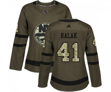 Women Adidas New York Islanders #41 Jaroslav Halak Authentic Green Salute to Service NHL Jersey