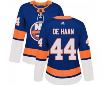 Women Adidas New York Islanders #44 Calvin de Haan Authentic Royal Blue Home NHL Jersey