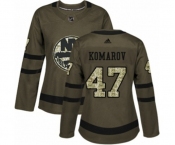 Women Adidas New York Islanders #47 Leo Komarov Authentic Green Salute to Service NHL Jersey