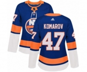 Women Adidas New York Islanders #47 Leo Komarov Authentic Royal Blue Home NHL Jersey