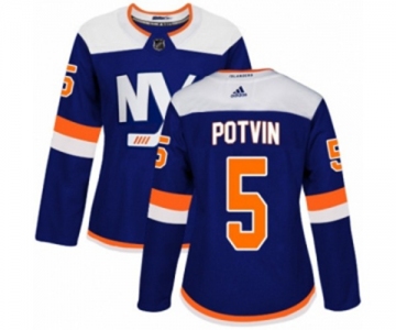 Women Adidas New York Islanders #5 Denis Potvin Authentic Blue Alternate NHL Jersey