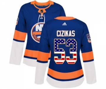 Women Adidas New York Islanders #53 Casey Cizikas Authentic Royal Blue USA Flag Fashion NHL Jersey